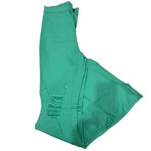 Teal Distressed Flare Pants